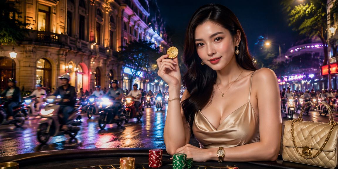 Không gian neon Hà Nội về đêm gợi lên trải nghiệm Baccarat trực tuyến hiện đại